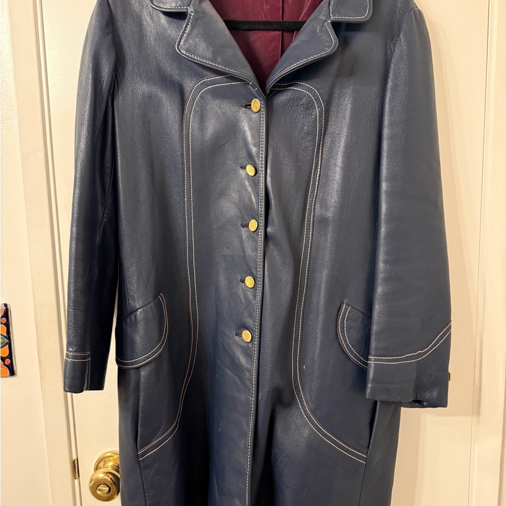 Unique Vintage Navy Blue Women's Coat with Gold Buttons